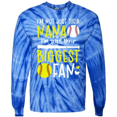 Their Biggest Fan Softball Baseball Nana Of Ballers Cute Gift Tie-Dye Long Sleeve Shirt