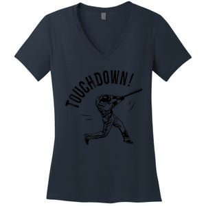 Touchdown Baseball Funny Football Joke Gift Baseball Shirt Baseball Lover Tee Women's V-Neck T-Shirt