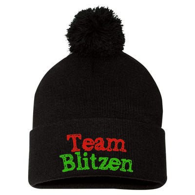 Team Blitzen Funny Reindeer Graphic Gift Pom Pom 12in Knit Beanie
