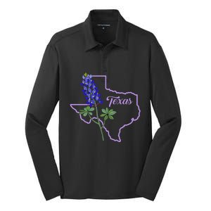 Texas Bluebonnet Flower Silk Touch Performance Long Sleeve Polo