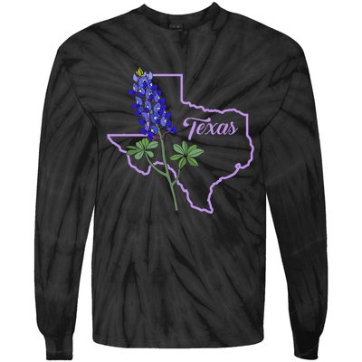 Texas Bluebonnet Flower Tie-Dye Long Sleeve Shirt