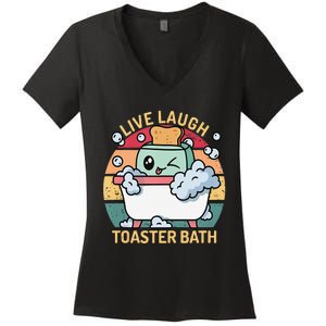 Toaster Bath Funny Retro Live Laugh Toaster Bath Women's V-Neck T-Shirt