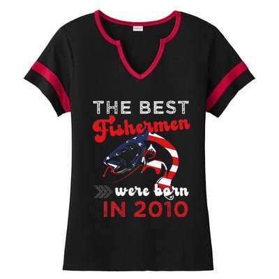 The Best Fishermen Were Born In 2010 Fun 12 Birthday Fishing Ladies Halftime Notch Neck Tee