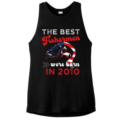 The Best Fishermen Were Born In 2010 Fun 12 Birthday Fishing Ladies PosiCharge Tri-Blend Wicking Tank