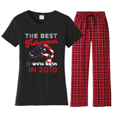 The Best Fishermen Were Born In 2010 Fun 12 Birthday Fishing Women's Flannel Pajama Set