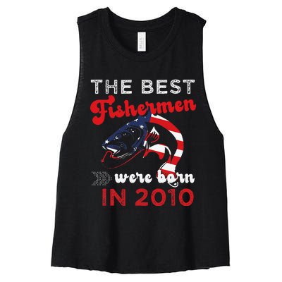 The Best Fishermen Were Born In 2010 Fun 12 Birthday Fishing Women's Racerback Cropped Tank