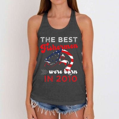 The Best Fishermen Were Born In 2010 Fun 12 Birthday Fishing Women's Knotted Racerback Tank