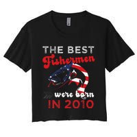 The Best Fishermen Were Born In 2010 Fun 12 Birthday Fishing Women's Crop Top Tee