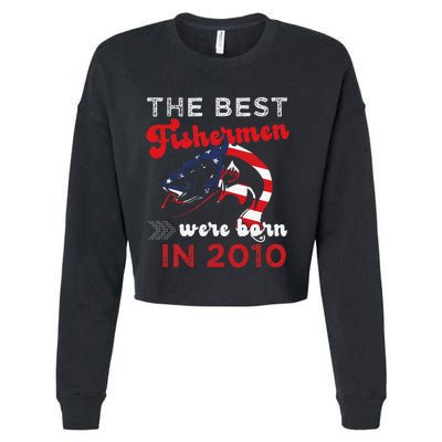 The Best Fishermen Were Born In 2010 Fun 12 Birthday Fishing Cropped Pullover Crew