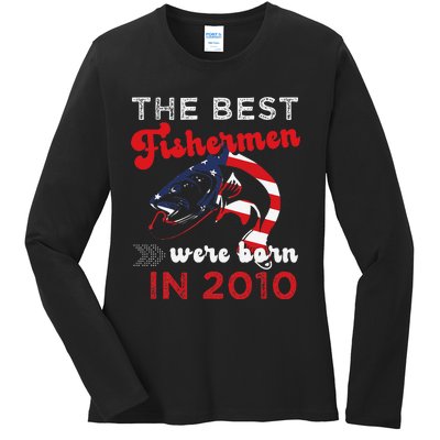 The Best Fishermen Were Born In 2010 Fun 12 Birthday Fishing Ladies Long Sleeve Shirt