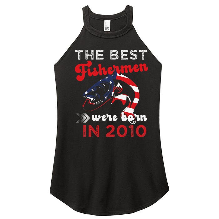 The Best Fishermen Were Born In 2010 Fun 12 Birthday Fishing Women's Perfect Tri Rocker Tank