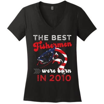 The Best Fishermen Were Born In 2010 Fun 12 Birthday Fishing Women's V-Neck T-Shirt