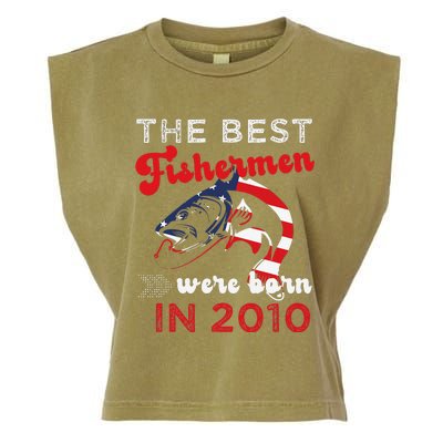 The Best Fishermen Were Born In 2010 Fun 12 Birthday Fishing Garment-Dyed Women's Muscle Tee