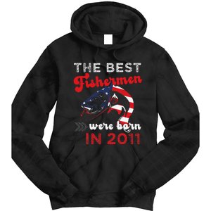 The Best Fishermen Were Born In 2011 Fun 11 Birthday Fishing Tie Dye Hoodie