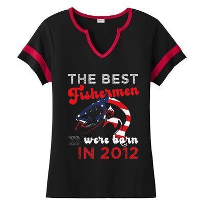 The Best Fishermen Were Born In 2012 Fun 10 Birthday Fishing Ladies Halftime Notch Neck Tee