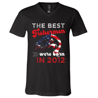 The Best Fishermen Were Born In 2012 Fun 10 Birthday Fishing V-Neck T-Shirt