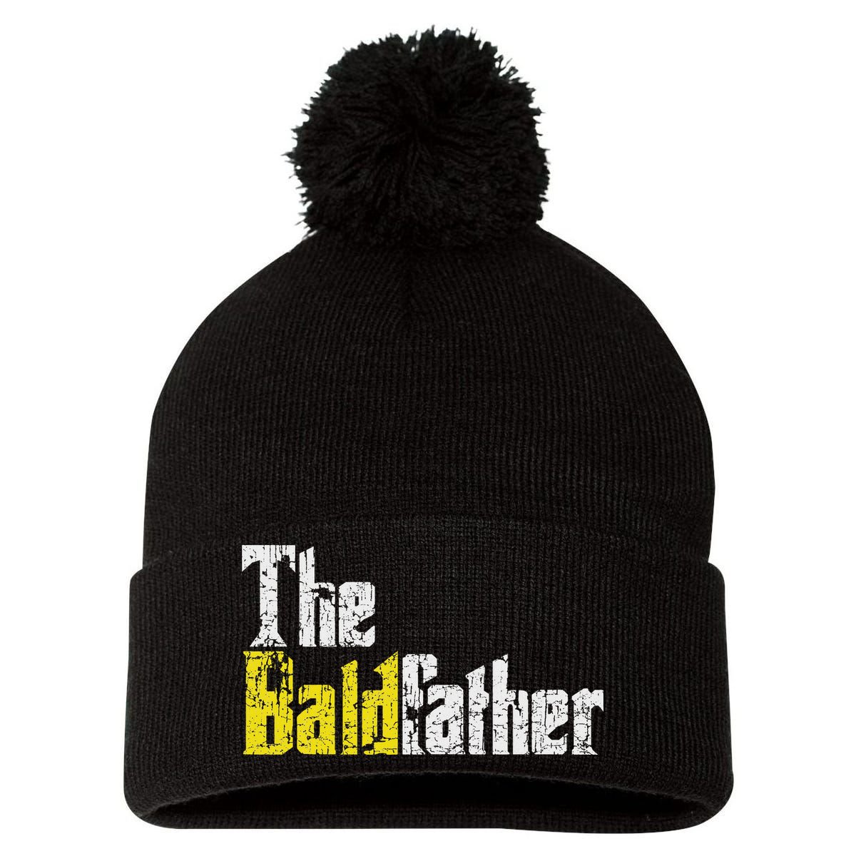 The Baldfather Funny Birthday For Bald Pom Pom 12in Knit Beanie