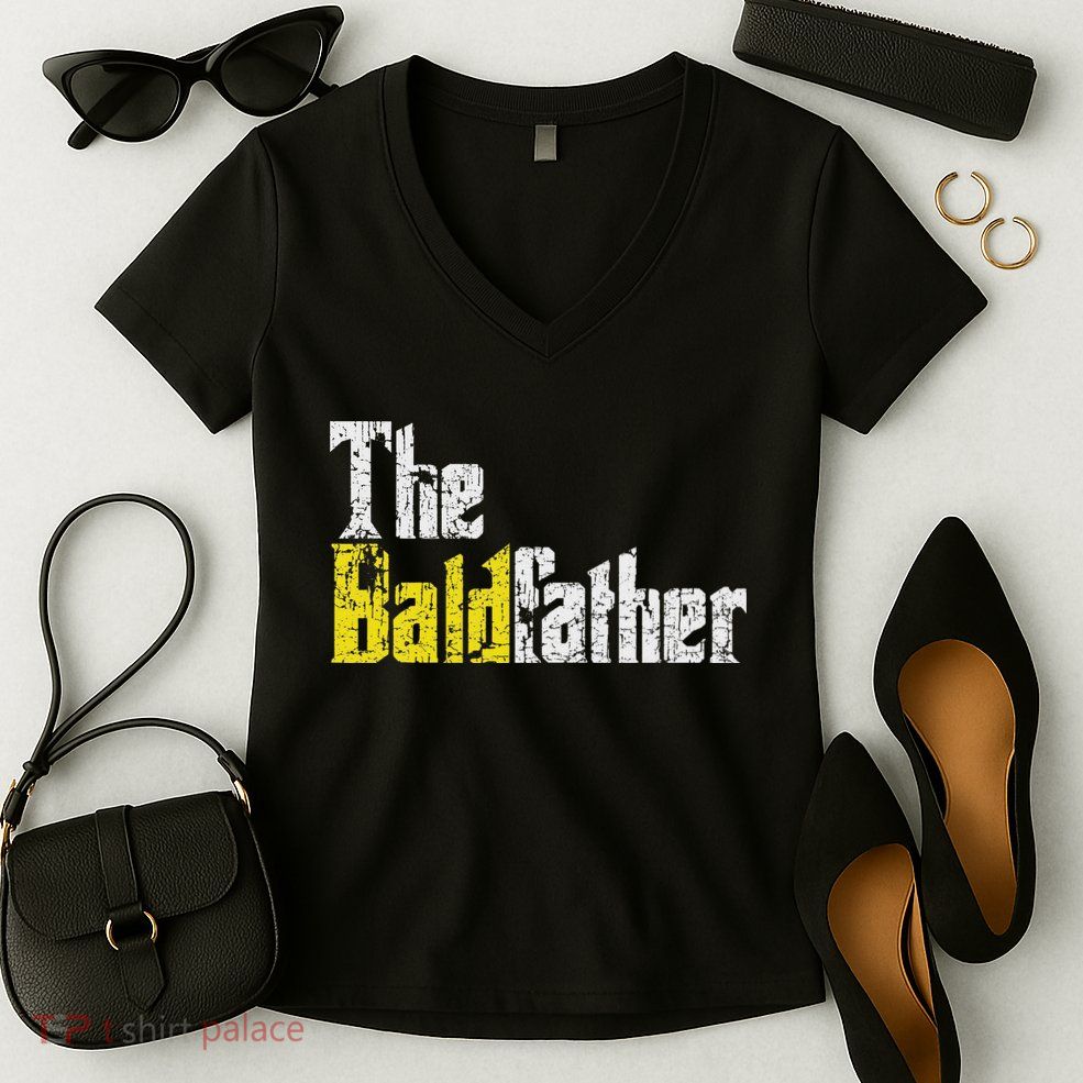 The Baldfather Funny Birthday For Bald Women's V-Neck T-Shirt