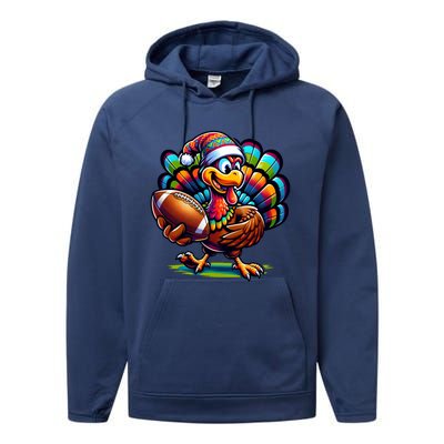 Turkey Bowl Family Football Game Thanksgiving Quarterback Gift Performance Fleece Hoodie