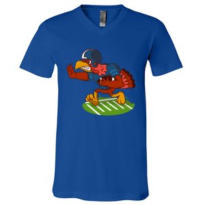 Turkey Bowl Football Player Family Thanksgiving Game Meme Gift V-Neck T-Shirt