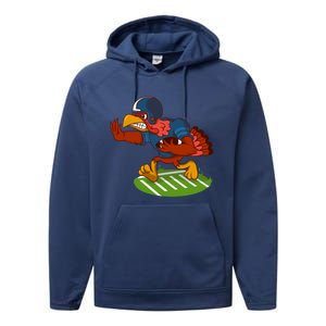 Turkey Bowl Football Player Family Thanksgiving Game Meme Gift Performance Fleece Hoodie