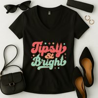 Tipsy & Bright Festive Graphic Women's V-Neck T-Shirt
