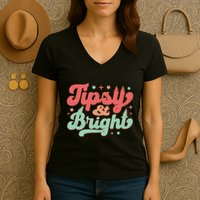 Tipsy & Bright Festive Graphic Women's V-Neck T-Shirt