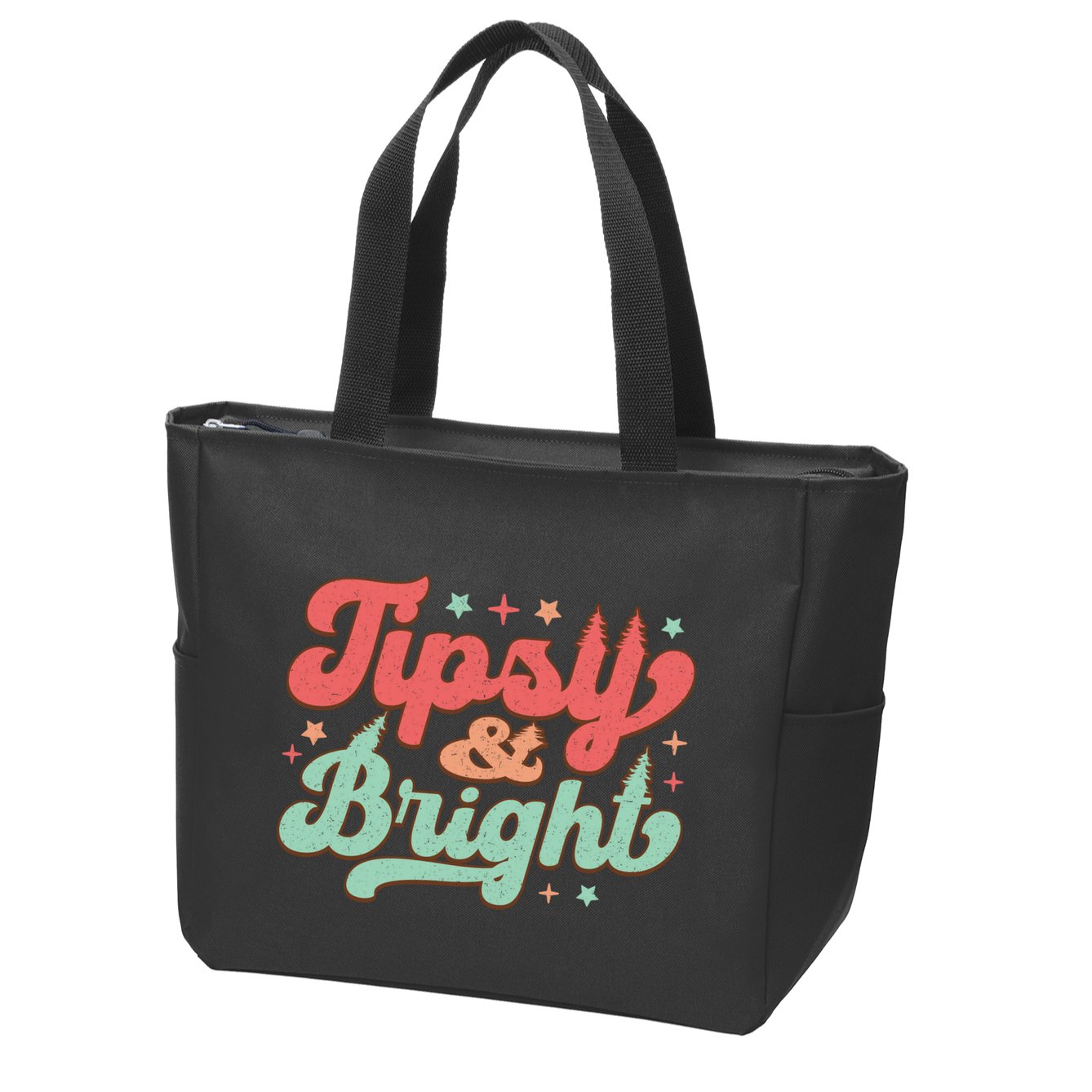 Tipsy & Bright Festive Graphic Zip Tote Bag