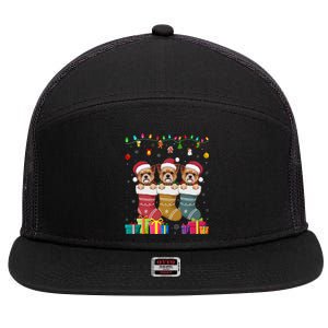 Three Brussels Griffon Dog In Sock Funny Xmas 7 Panel Mesh Trucker Snapback Hat