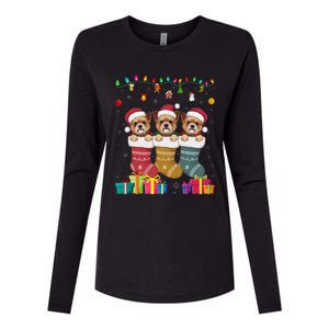 Three Brussels Griffon Dog In Sock Funny Xmas Womens Cotton Relaxed Long Sleeve T-Shirt