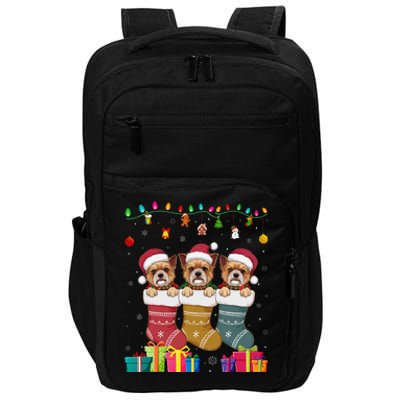 Three Brussels Griffon Dog In Sock Funny Xmas Impact Tech Backpack