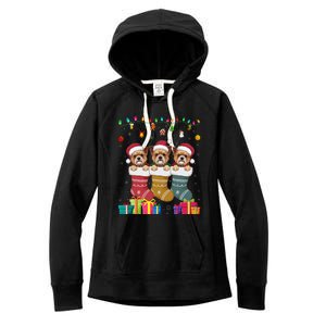 Three Brussels Griffon Dog In Sock Funny Xmas Women's Fleece Hoodie