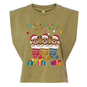 Three Brussels Griffon Dog In Sock Funny Xmas Garment-Dyed Women's Muscle Tee