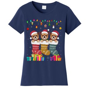 Three Brussels Griffon Dog In Sock Funny Xmas Women's T-Shirt