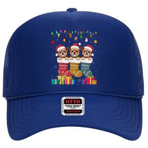 Three Brussels Griffon Dog In Sock Funny Xmas High Crown Mesh Back Trucker Hat