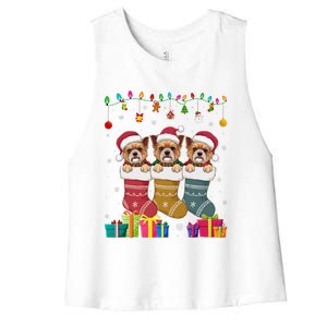 Three Brussels Griffon Dog In Sock Funny Xmas Women's Racerback Cropped Tank