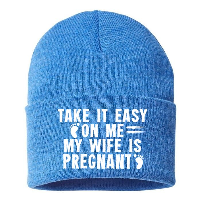 To Be Gender Reveal Take It Easy On Me My Wife Is Pregnant Gift Sustainable Knit Beanie