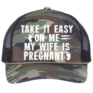 To Be Gender Reveal Take It Easy On Me My Wife Is Pregnant Gift Retro Rope Trucker Hat Cap