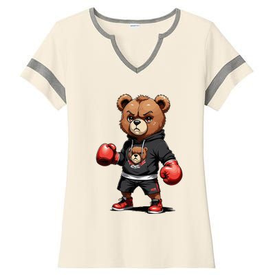 Teddy Bear Gangster Boxer With Hip Hop Street Clothes Ladies Halftime Notch Neck Tee