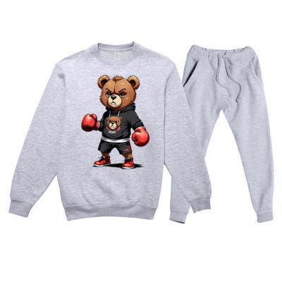 Teddy Bear Gangster Boxer With Hip Hop Street Clothes Premium Crewneck Sweatsuit Set