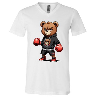 Teddy Bear Gangster Boxer With Hip Hop Street Clothes V-Neck T-Shirt