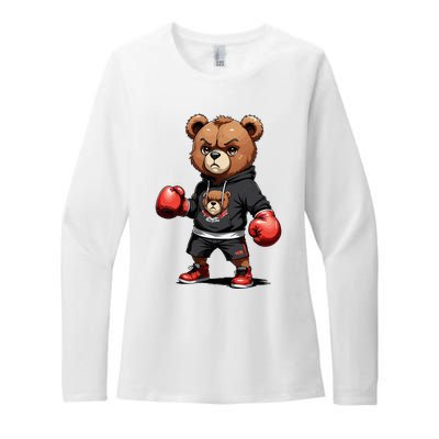 Teddy Bear Gangster Boxer With Hip Hop Street Clothes Womens CVC Long Sleeve Shirt