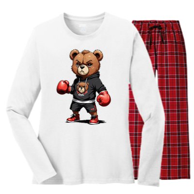 Teddy Bear Gangster Boxer With Hip Hop Street Clothes Women's Long Sleeve Flannel Pajama Set 