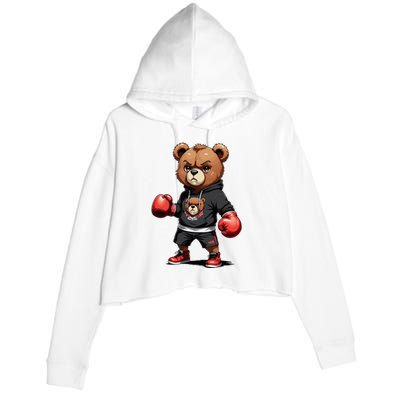 Teddy Bear Gangster Boxer With Hip Hop Street Clothes Crop Fleece Hoodie