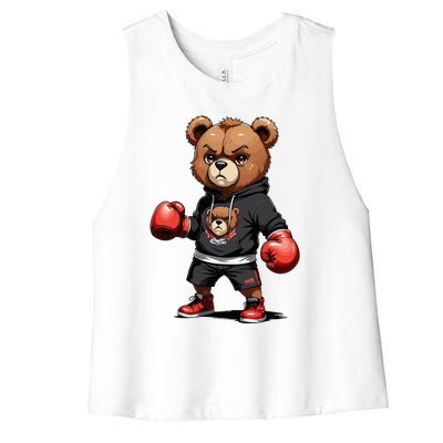 Teddy Bear Gangster Boxer With Hip Hop Street Clothes Women's Racerback Cropped Tank