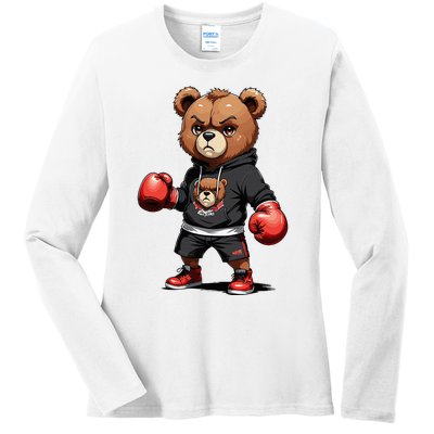 Teddy Bear Gangster Boxer With Hip Hop Street Clothes Ladies Long Sleeve Shirt