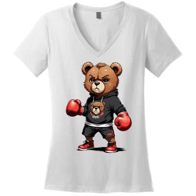 Teddy Bear Gangster Boxer With Hip Hop Street Clothes Women's V-Neck T-Shirt