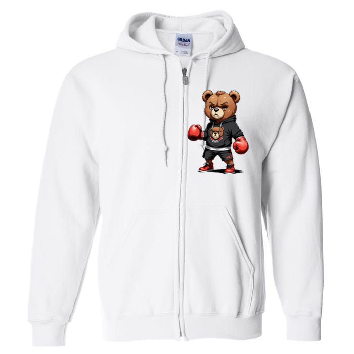 Teddy Bear Gangster Boxer With Hip Hop Street Clothes Full Zip Hoodie