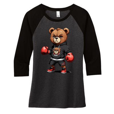 Teddy Bear Gangster Boxer With Hip Hop Street Clothes Women's Tri-Blend 3/4-Sleeve Raglan Shirt