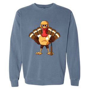 Thanksgiving Baseball Gobble Player Batter Turkey Day Gift Garment-Dyed Sweatshirt